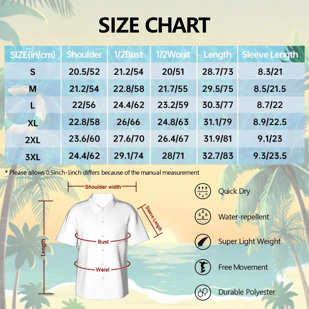 Hawaiian Button Down Shirt Short Sleeves