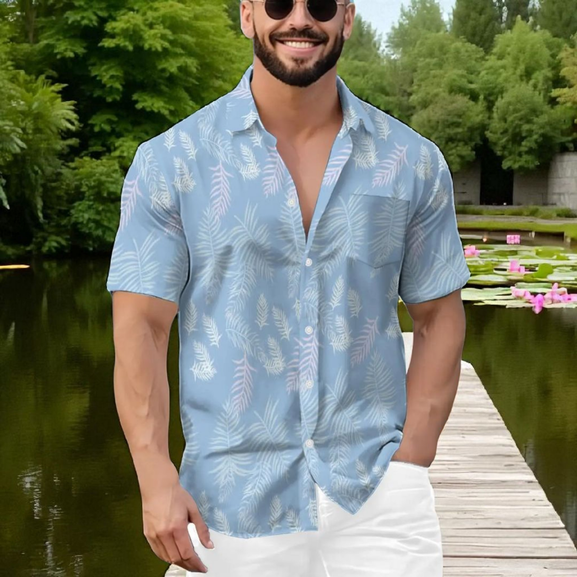 Hawaiian Button Down Shirt Short Sleeves