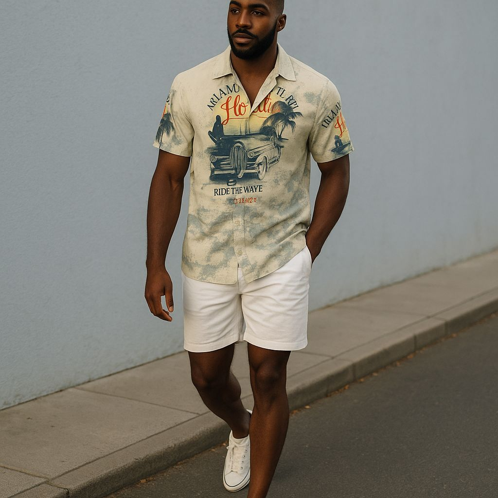 Hawaiian Button Down Shirt Short Sleeves