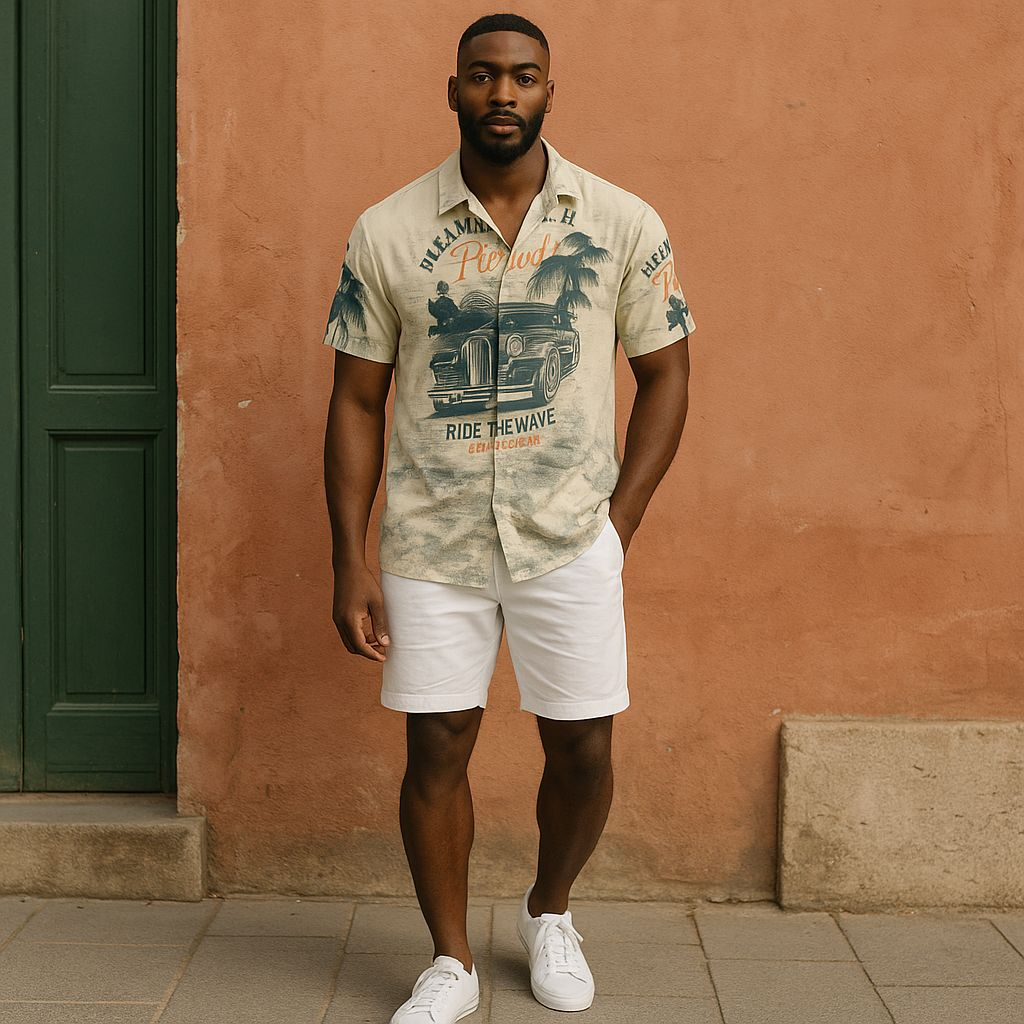 Hawaiian Button Down Shirt Short Sleeves