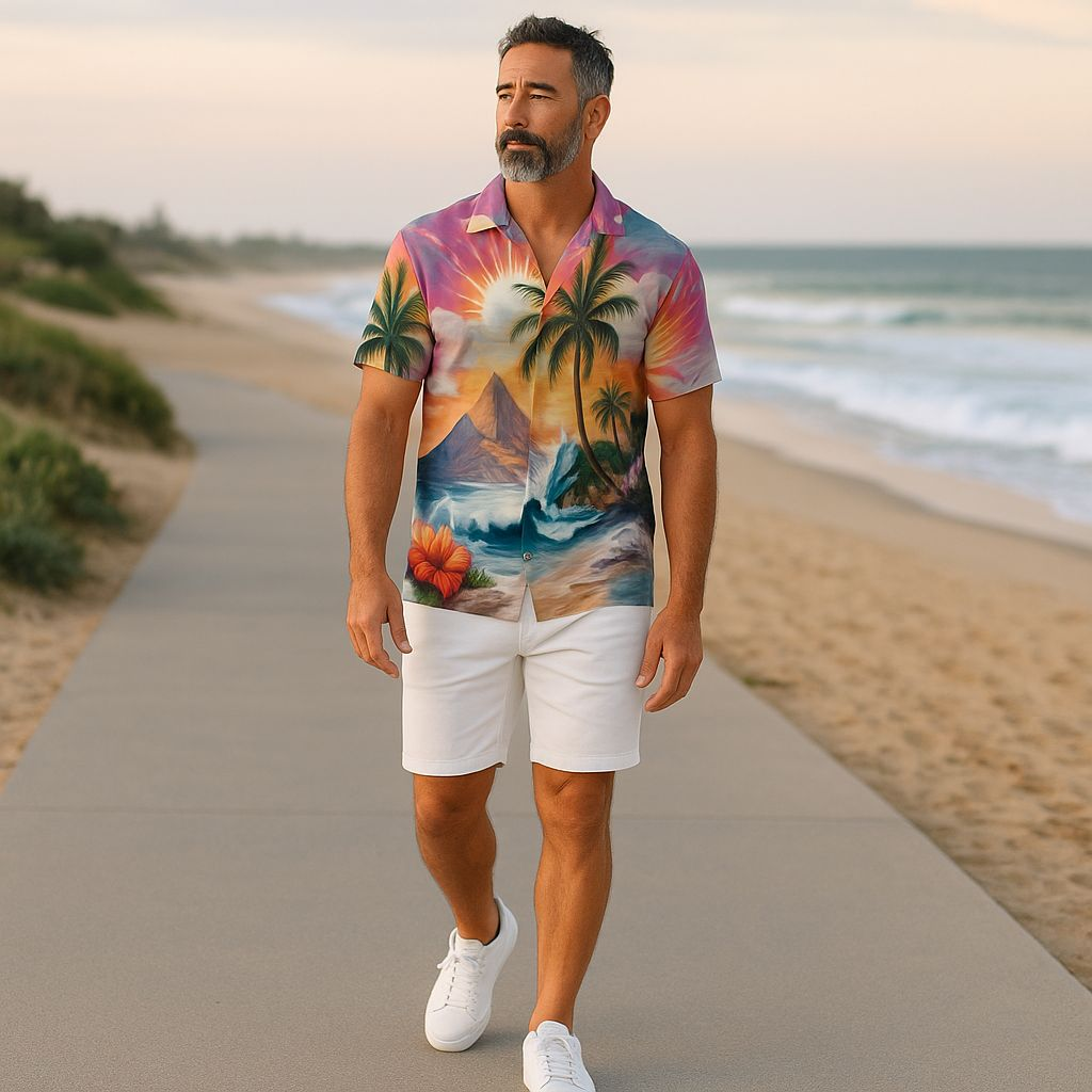 Hawaiian Button Down Shirt Short Sleeves