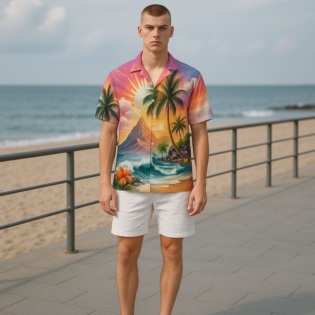 Hawaiian Button Down Shirt Short Sleeves