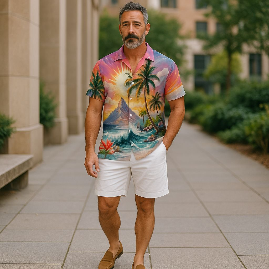 Hawaiian Button Down Shirt Short Sleeves