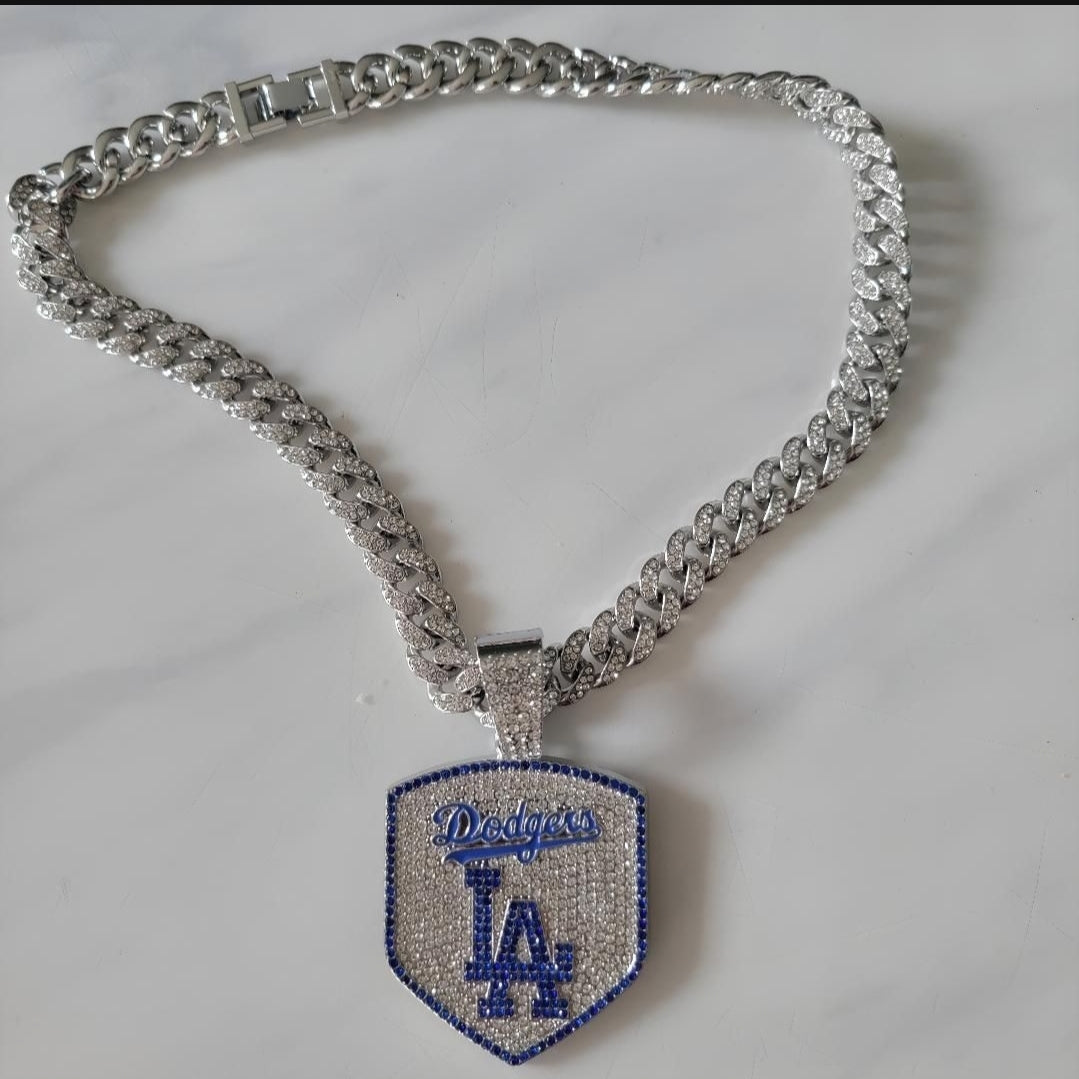 Los Angeles Dodgers MLB Baseball Cuban Necklace with Logo Pendant