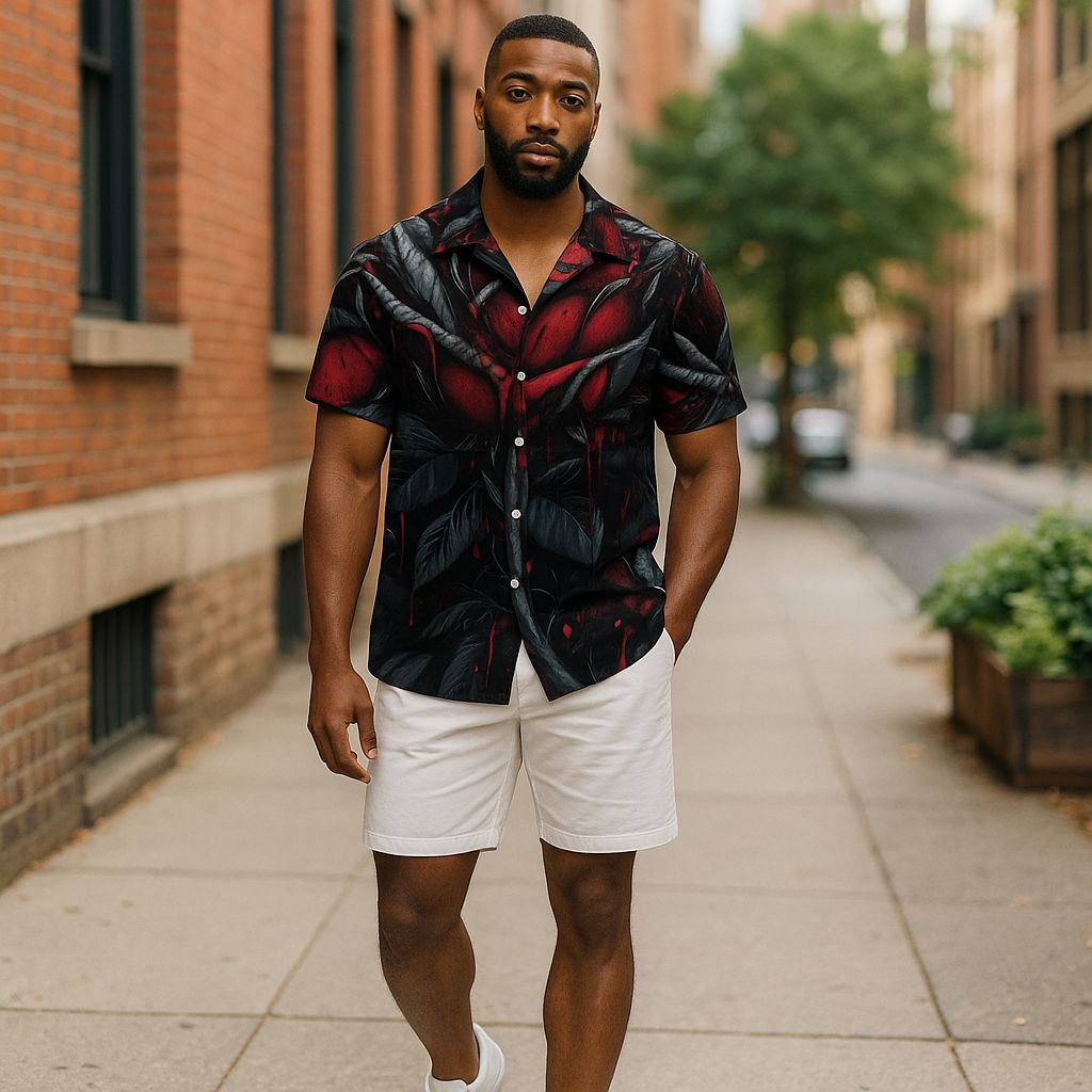 Hawaiian Button Down Shirt Short Sleeves