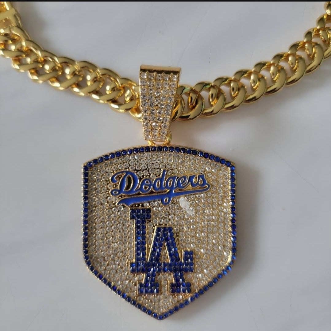 Los Angeles Dodgers MLB Baseball Cuban Necklace with Logo Pendant