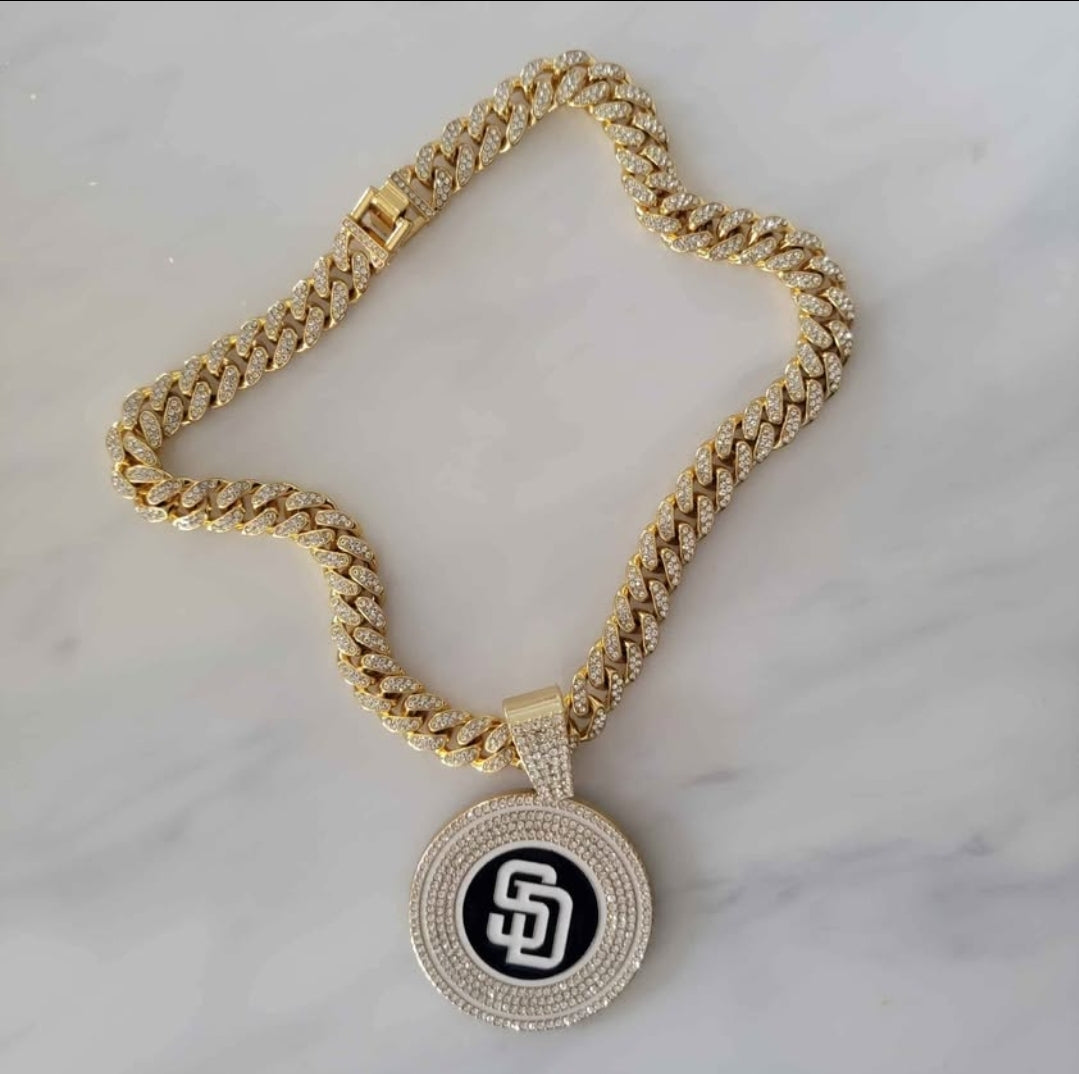 San Diego Padres MLB Baseball Cuban Necklace with Logo Pendant