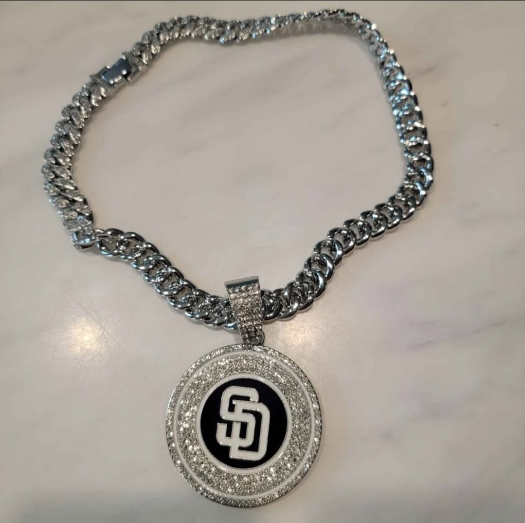San Diego Padres MLB Baseball Cuban Necklace with Logo Pendant