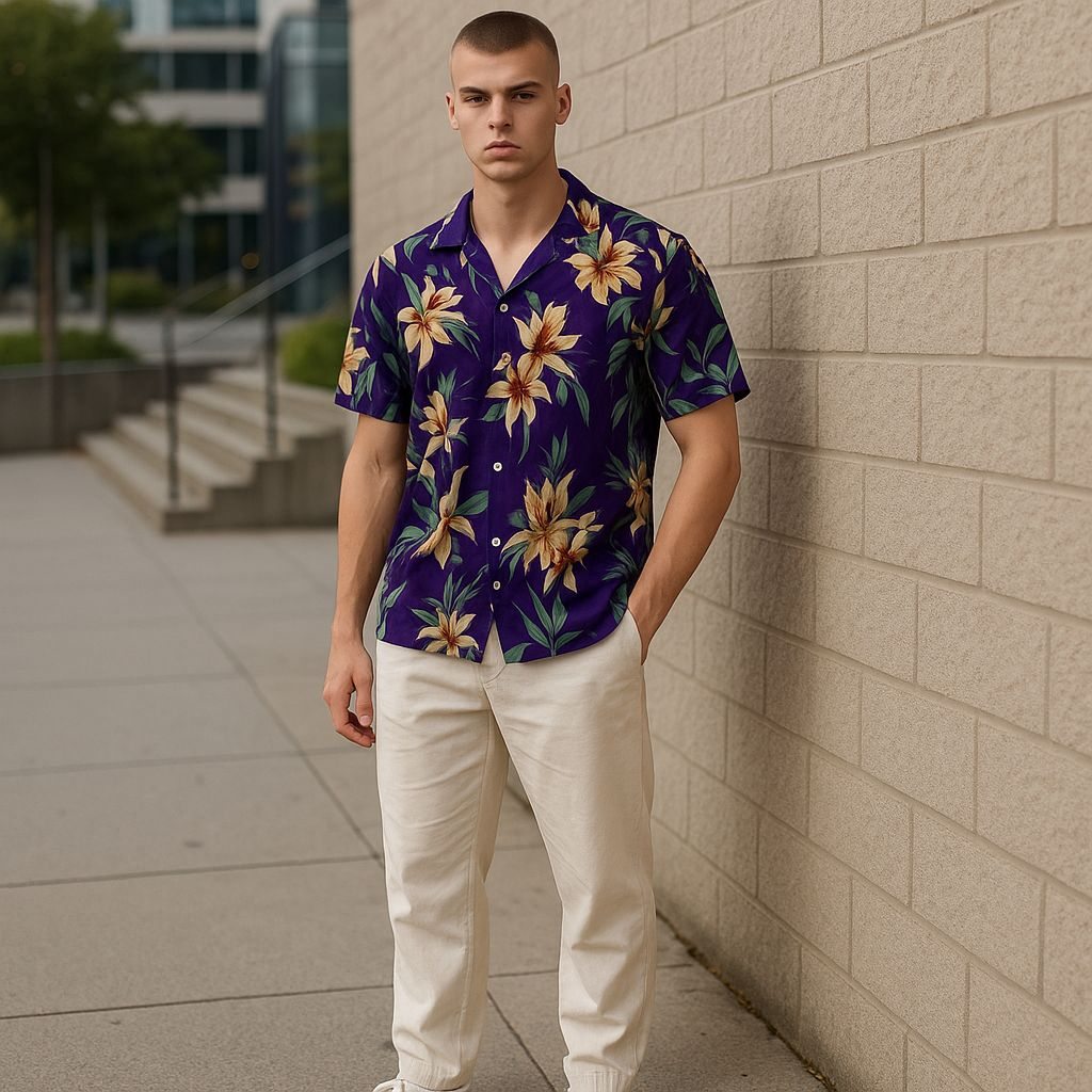 Hawaiian Button Down Shirt Short Sleeves