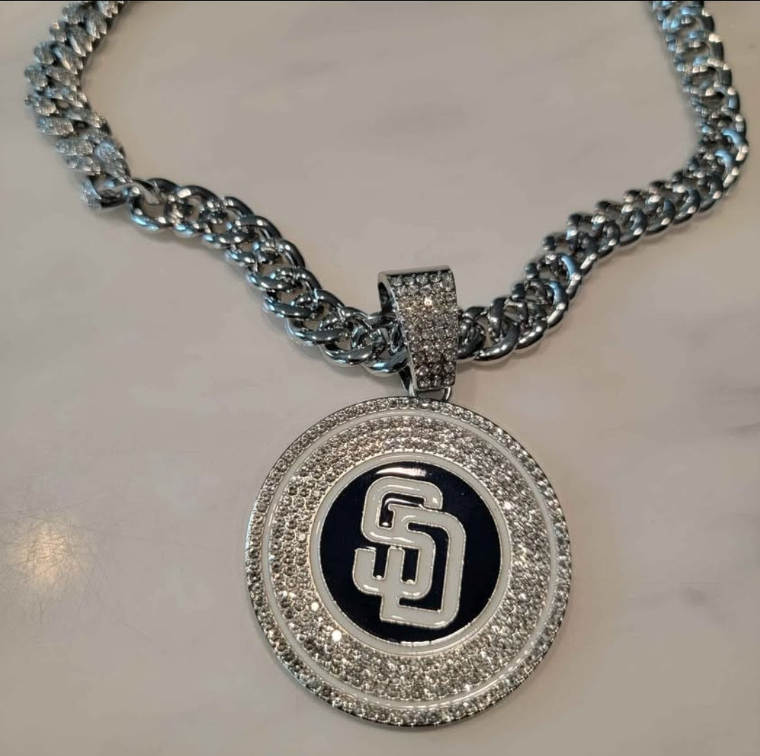 San Diego Padres MLB Baseball Cuban Necklace with Logo Pendant