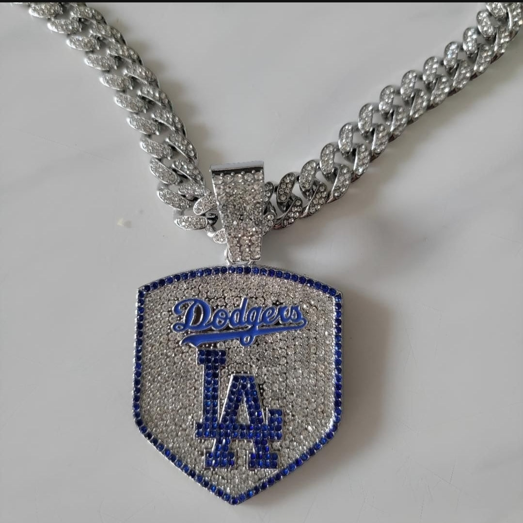 Los Angeles Dodgers MLB Baseball Cuban Necklace with Logo Pendant