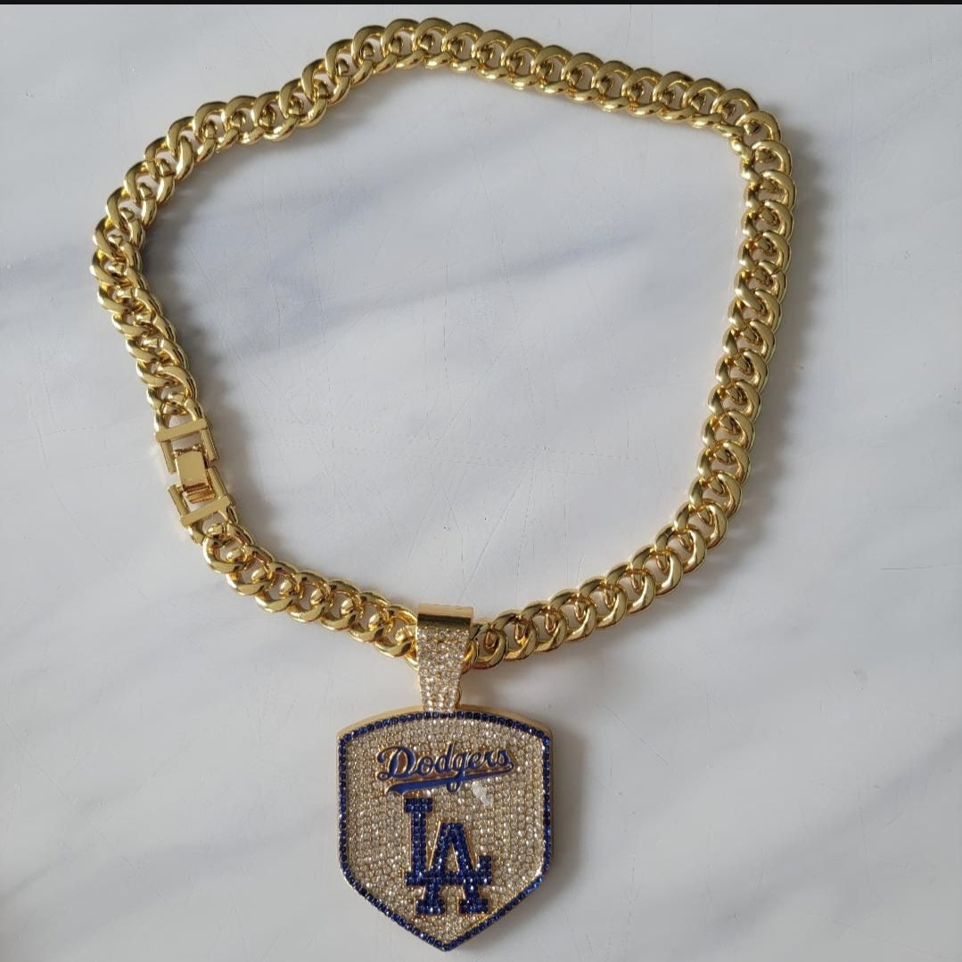 Los Angeles Dodgers MLB Baseball Cuban Necklace with Logo Pendant
